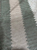 Gray zigzag knit jersey fabric with green glitter breathable mesh for stylish garments