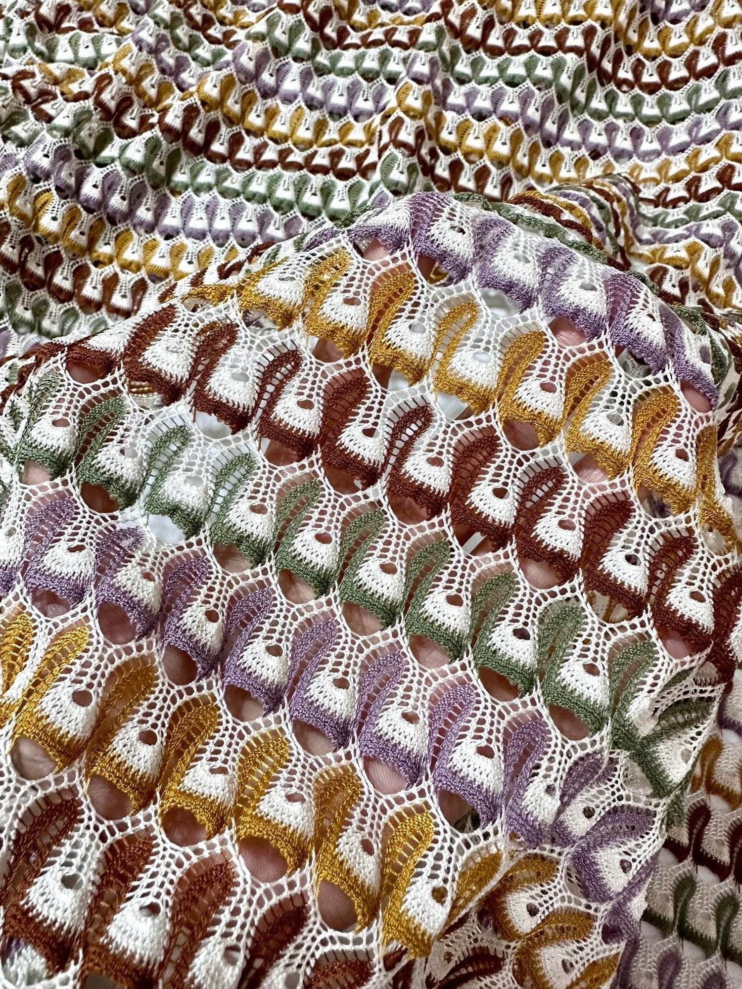 Soft Color Zigzag Knit jersey mesh fabric with multicolor zigzag pattern for apparel and crafts