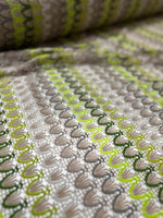 beige green zigzag knit jersey mesh fabric with soft stretch texture for clothing and crafts