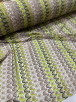 Beige green zigzag knit jersey mesh fabric with soft stretchy texture for clothing and crafts
