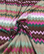 Shiny Zigzag Knit Jersey Mesh fabric with colorful zigzag pattern and soft stretch texture