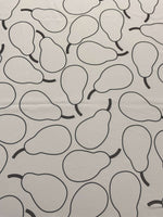 Minimalist pear print fabric with black pear outlines on a light background, 150cm wide, ideal for sewing and home decor projects