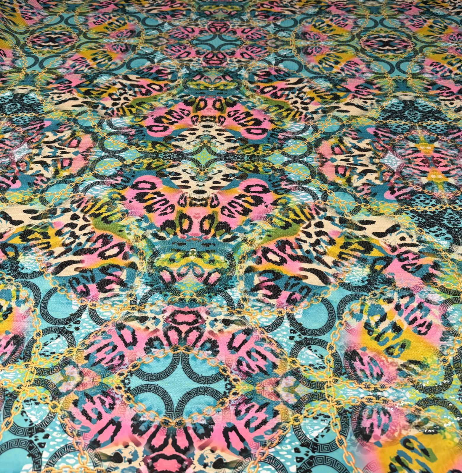 Multicolour Animal & Chain Print Sequin Fabric - Whotex Fabrics London