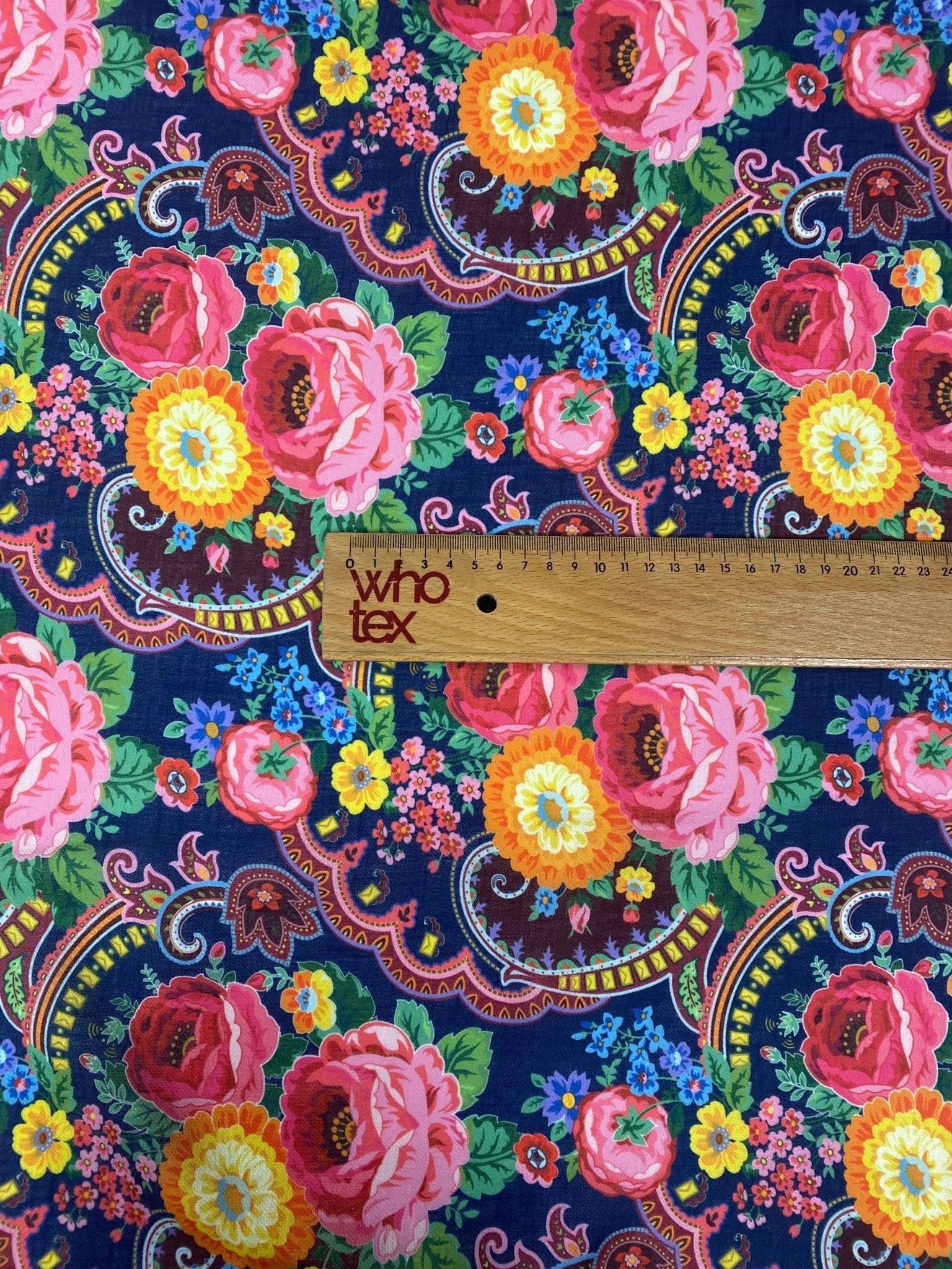 Multicolour Floral Linen Fabric by the Metre - Whotex Fabrics London