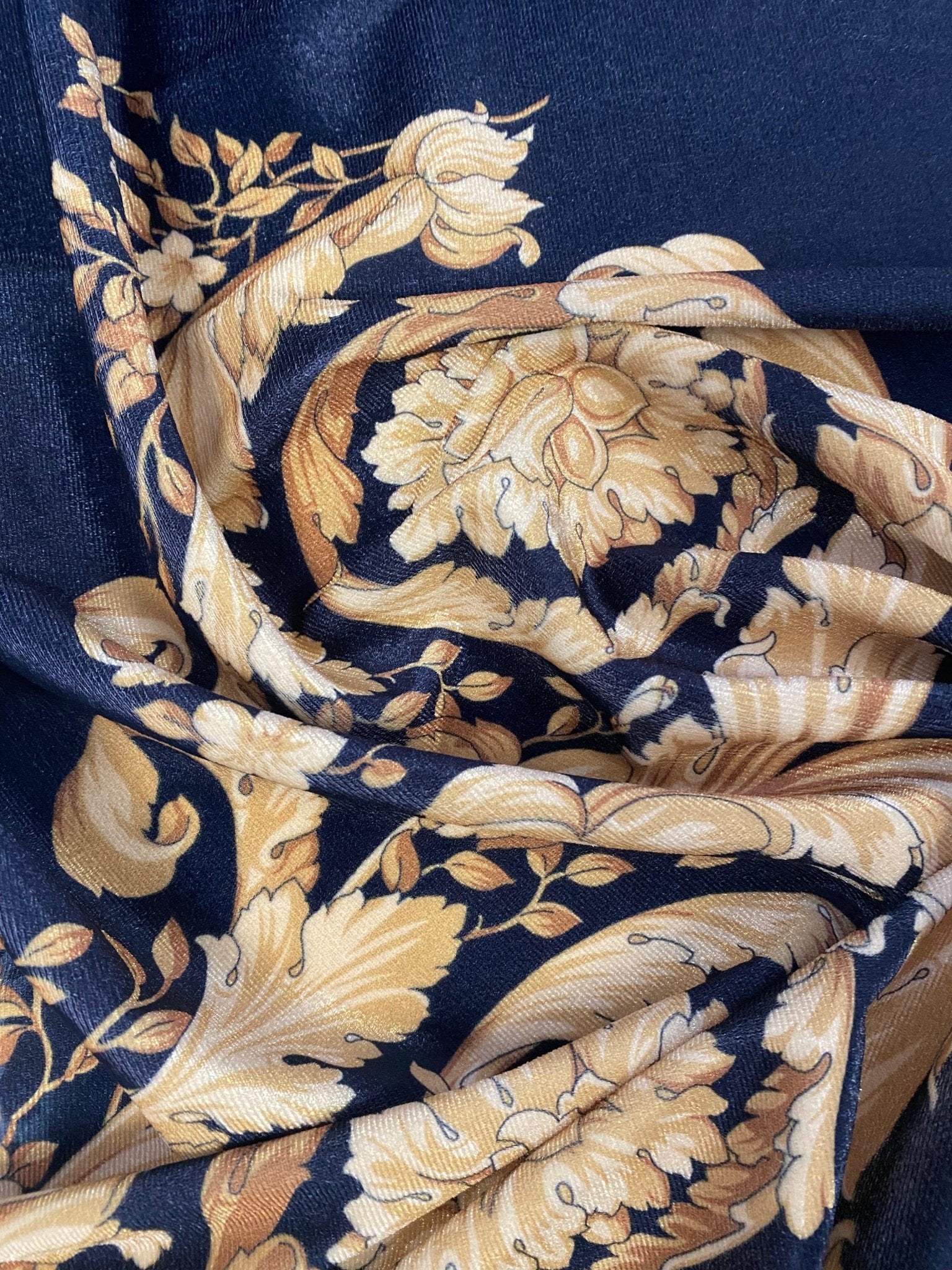 Navy Baroque Floral Fabric by the Metre - Whotex Fabrics London