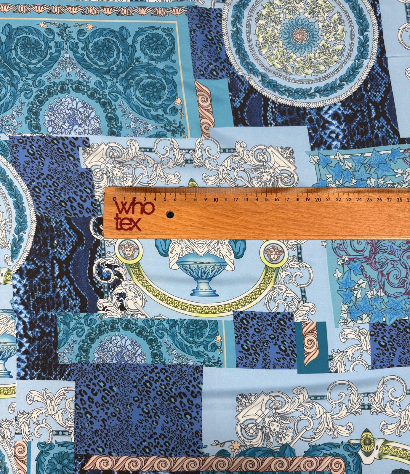 Navy Blue Baroque Pattern Fabric - Whotex Fabrics London