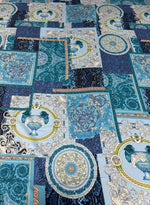 Navy Blue Baroque Pattern Fabric - Whotex Fabrics London