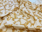 Cream fabric with gold baroque pattern for dresswear, high-quality luxurious textile