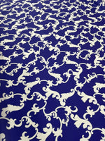 Baroque navy blue fabric with elegant white baroque pattern for upholstery and drapery projects