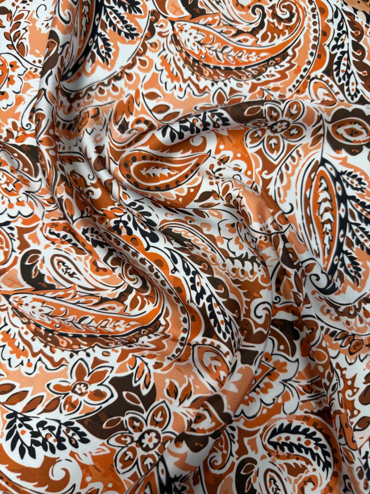 Orange & Brown Paisley Print Fabric by the Metre | Dressmaking - Whotex Fabrics London