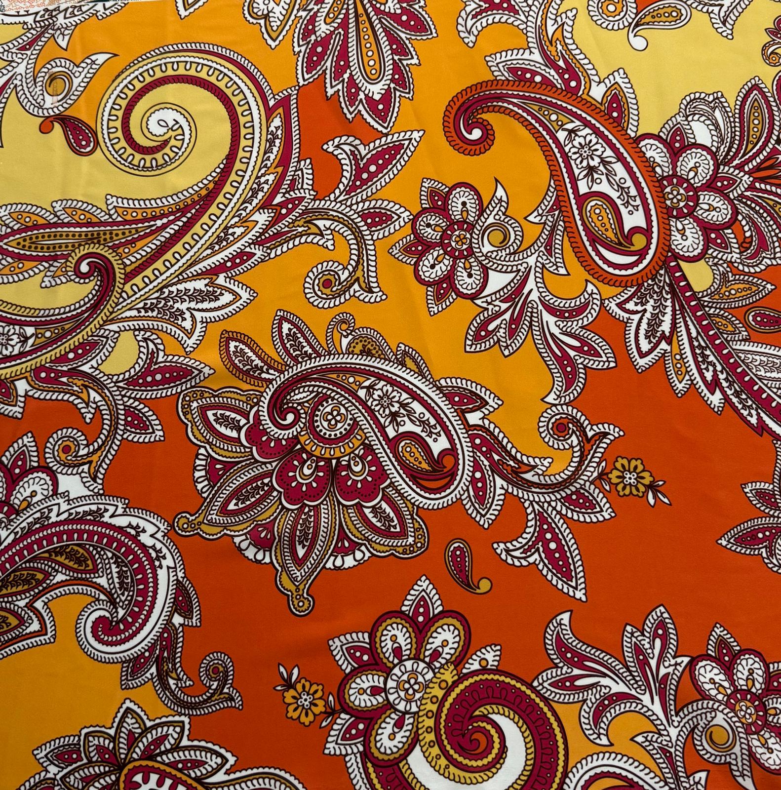 Orange & Pink Paisley Fabric by the Metre – Vibrant Design - Whotex Fabrics London