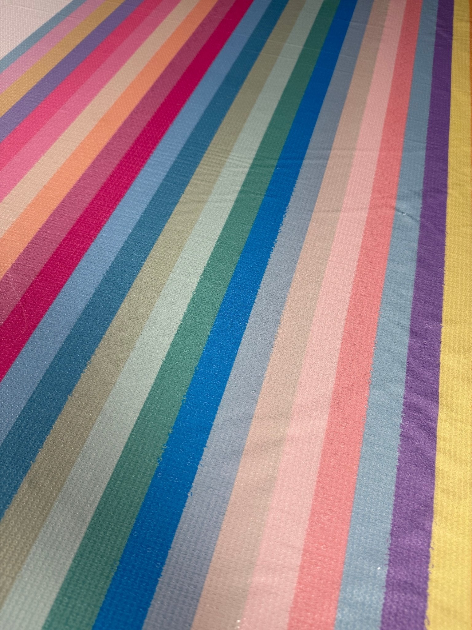 Pastel Rainbow Sequin Striped Fabric by the Metre - Whotex Fabrics London