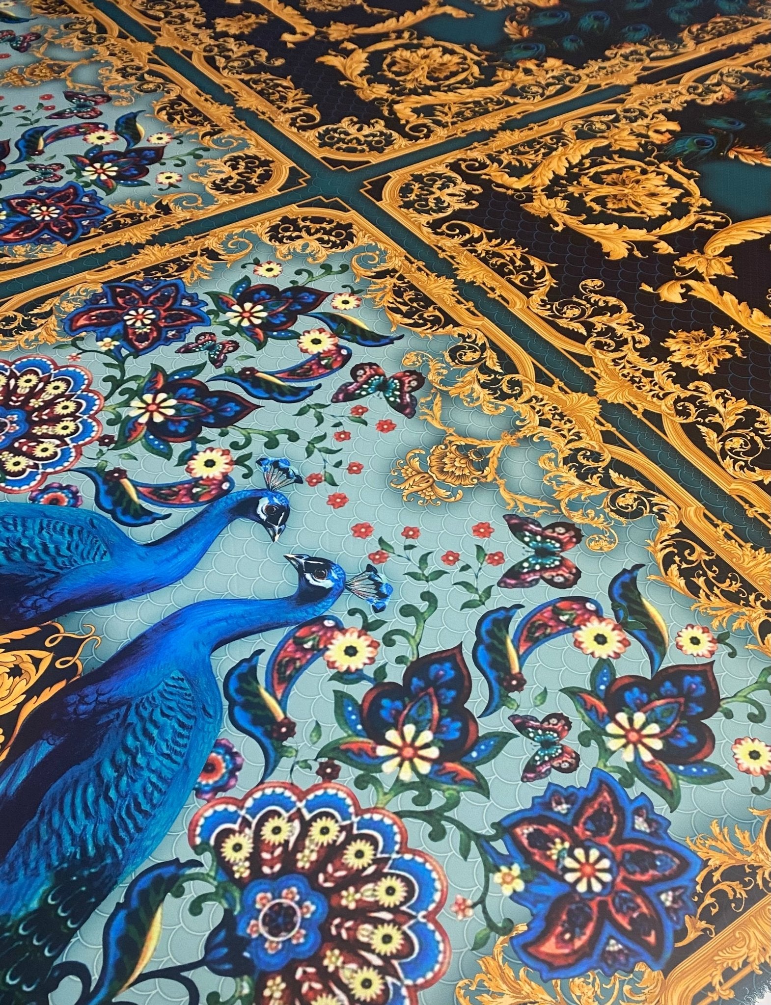 Peacock & Floral Crepe Fabric by the Metre – Baroque Style - Whotex Online Fabric Store