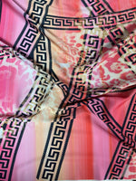 Pink Abstract Greek Key Fabric – Leopard & Stripe Design by the Metre - Whotex Fabrics London