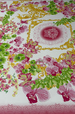 Pink Floral Baroque Linen Fabric by the Metre - Whotex Fabrics London