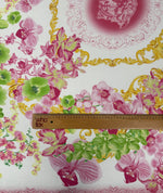 Pink Floral Baroque Linen Fabric by the Metre - Whotex Fabrics London