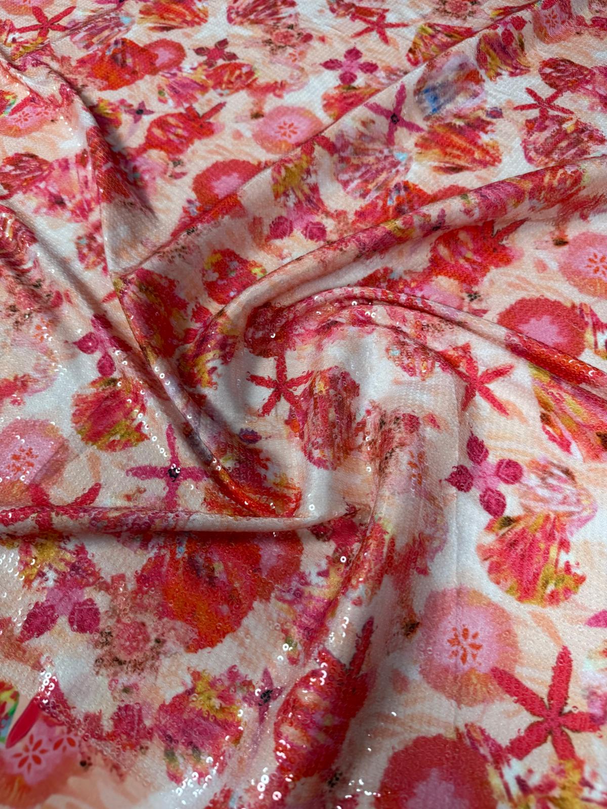 Pink Floral Sequin Fabric for Summer Dresses - Whotex Fabrics London