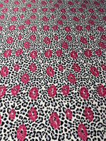 Pink Lips Leopard Satin Fabric by the Metre - Whotex Fabrics London