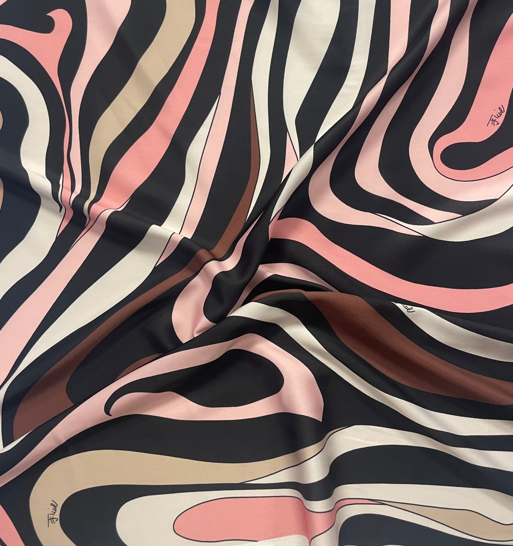 Pink Retro Swirl Fabric – Abstract 70s Style Pattern by the Metre - Whotex Fabrics London