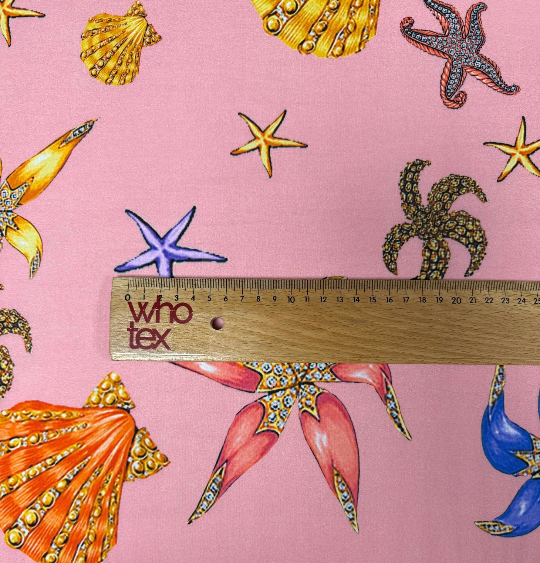 Pink Starfish & Shells Organic Cotton Poplin Fabric by the Metre - Whotex Fabrics London