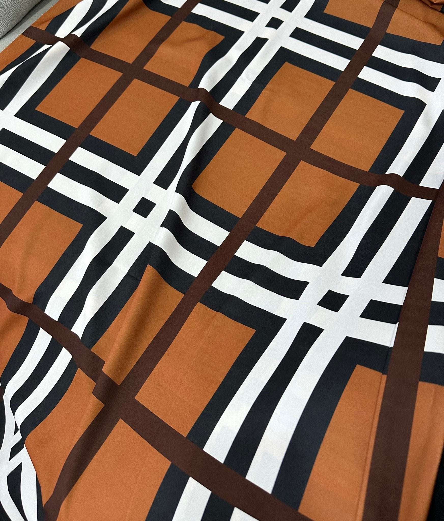 Brown and white striped plaid cotton fabric with 150cm width for sewing projects