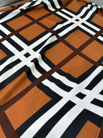 Brown and white striped plaid cotton fabric with a classic checkered pattern, 150cm wide, ideal for sewing and crafts