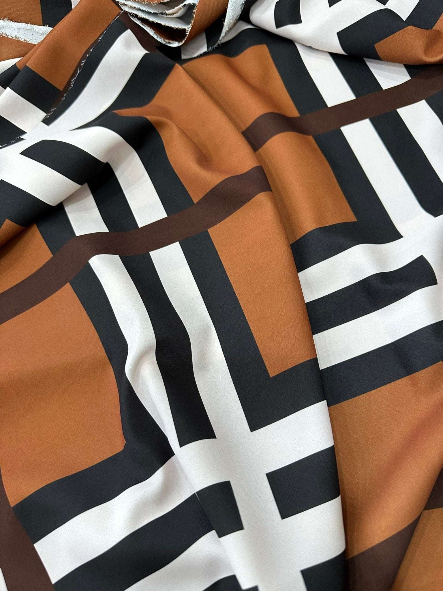 Brown and white striped plaid cotton fabric with 150cm width for sewing and crafts