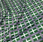 4-way stretch plaid fabric in green, black, white, and orange with 150cm width for sewing and crafting projects
