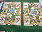 Silky crepe fabric with vibrant playing card design on green checkered background