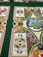Playing Cards Silky crepe fabric with vibrant card designs and green background for crafts and sewing projects