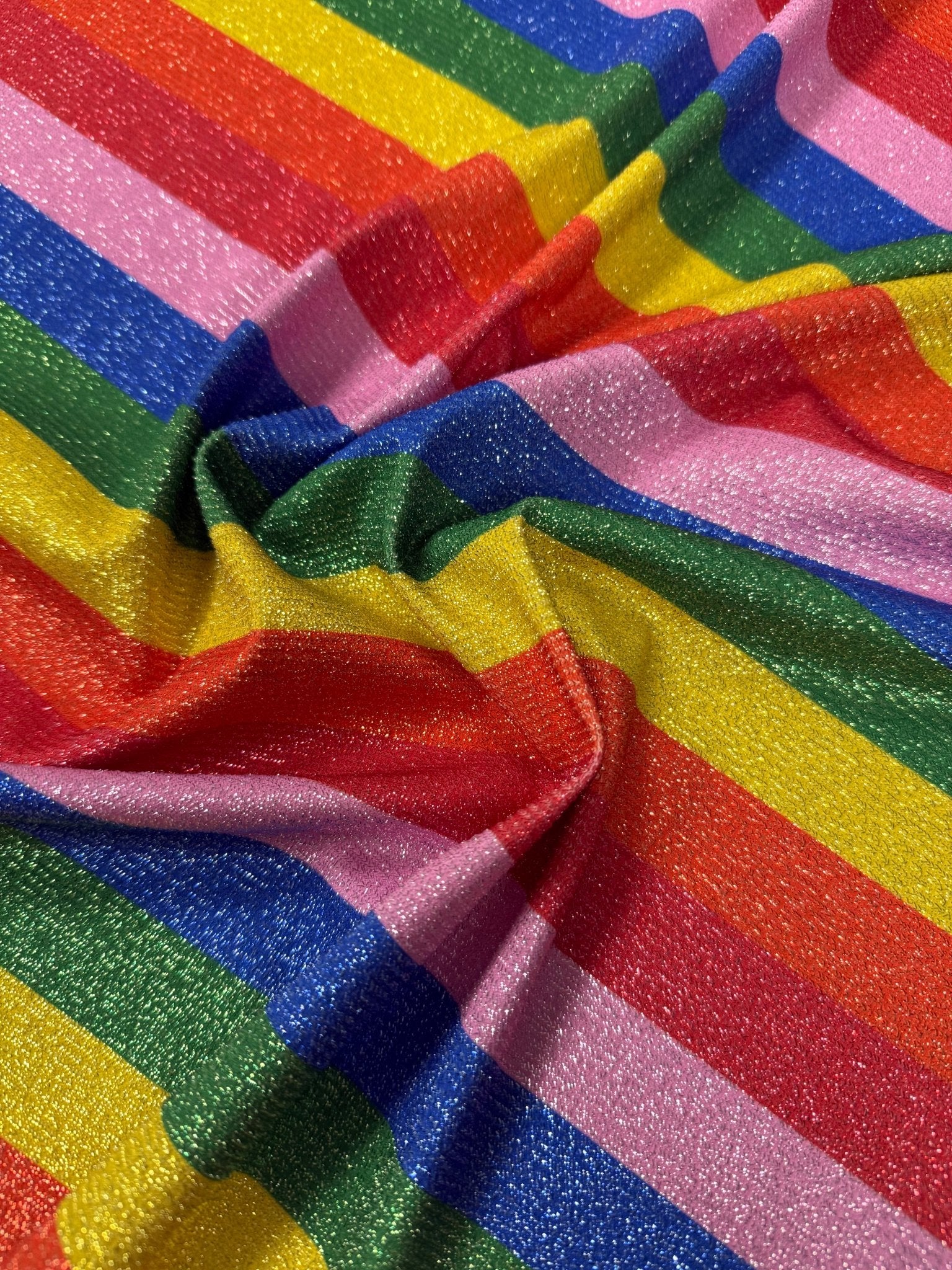 Rainbow Stripe Lurex Fabric by the Metre - Whotex Fabrics London