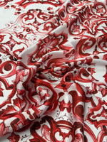 Red Baroque Satin Fabric by the Metre - Whotex Fabrics London
