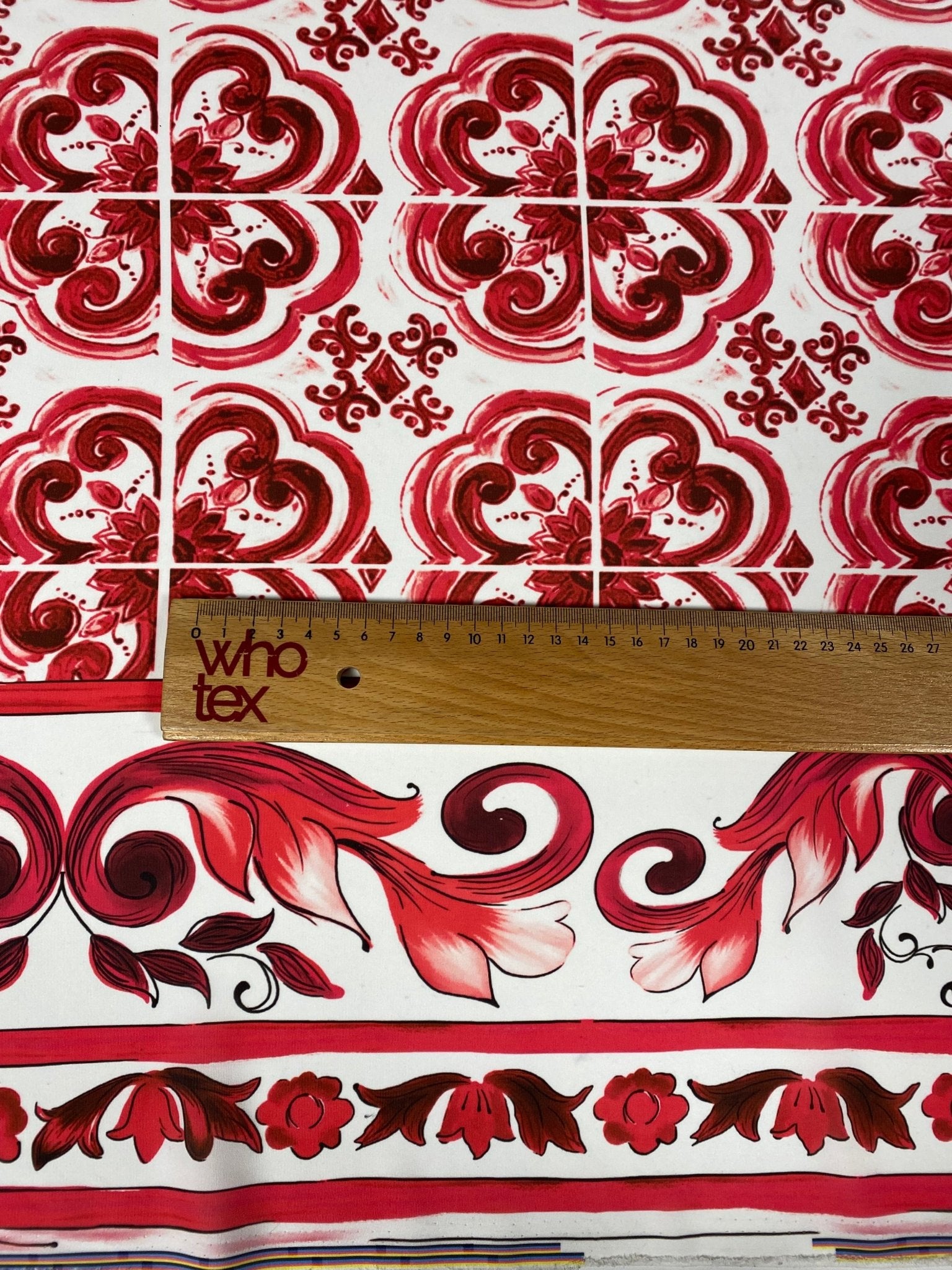 Red Baroque Tile Crepe Fabric by the Metre – Ornamental - Whotex Online Fabric Store