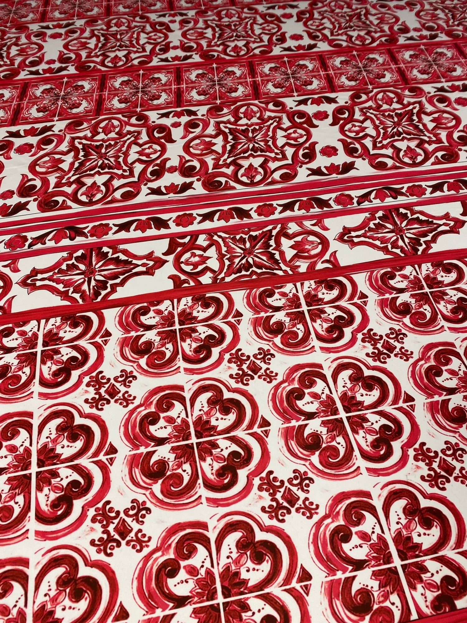 Red Baroque Tile Crepe Fabric by the Metre – Ornamental - Whotex Online Fabric Store
