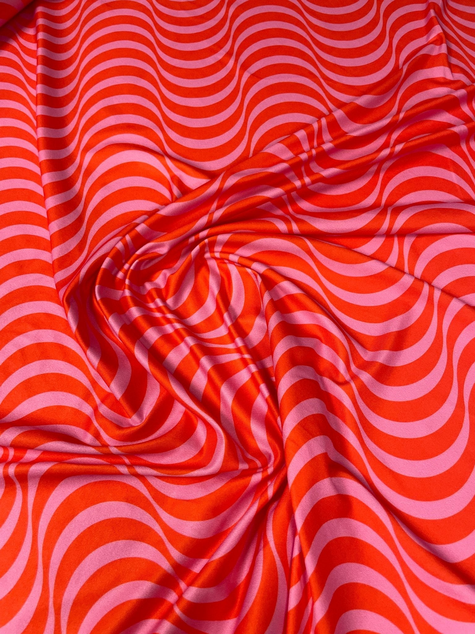 Red Pink Wavy Stripe Fabric by the Metre - Whotex Fabrics London