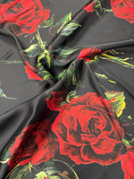 Red Rose Floral Chiffon Satin Fabric by the Metre - Whotex Fabrics London