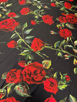 Red Rose Floral Chiffon Satin Fabric by the Metre - Whotex Fabrics London