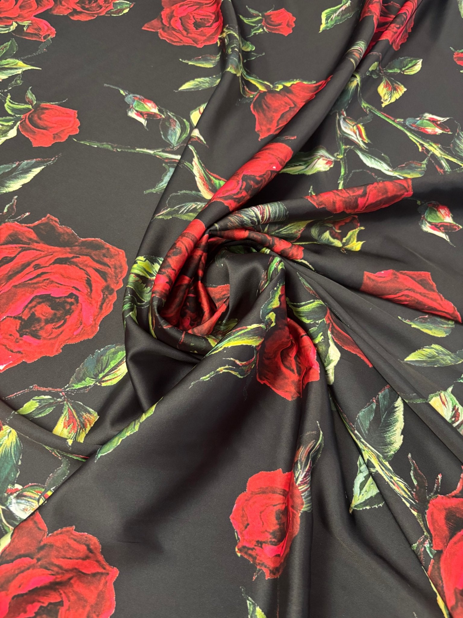 Red Rose Print Chiffon Satin Fabric by the Metre – Elegant Dressmaking - Whotex Online Fabric Store