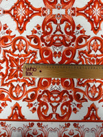 Red Sicilian Majolica Organic Cotton Poplin Fabric by the Metre - Whotex Fabrics London