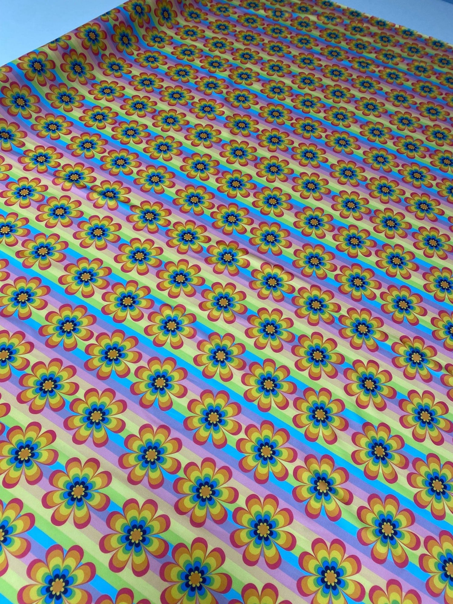 Retro Rainbow Flower Print Fabric - Whotex Fabrics London