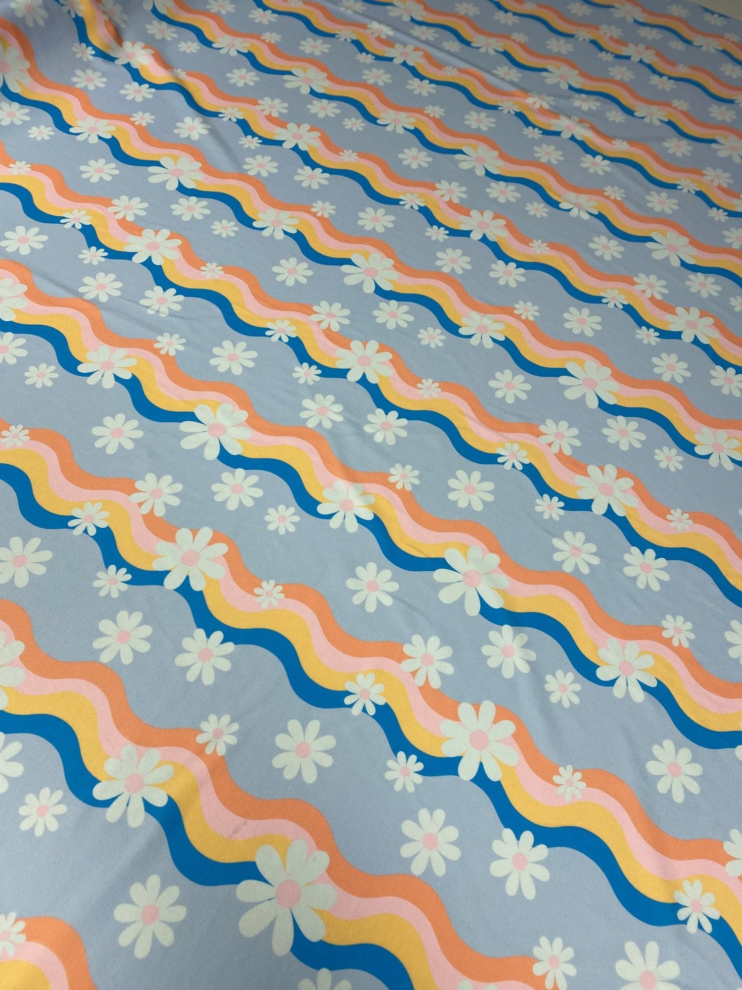 Retro Wave Daisy Print Fabric – Floral Pattern by Metre - Whotex Fabrics London