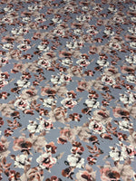 Romantic watercolor floral fabric with soft gray and blush tones, floral pattern on fabric sold by the yard