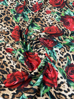 Rose & Leopard Print Crepe Fabric by the Metre – Bold Style - Whotex Fabrics London