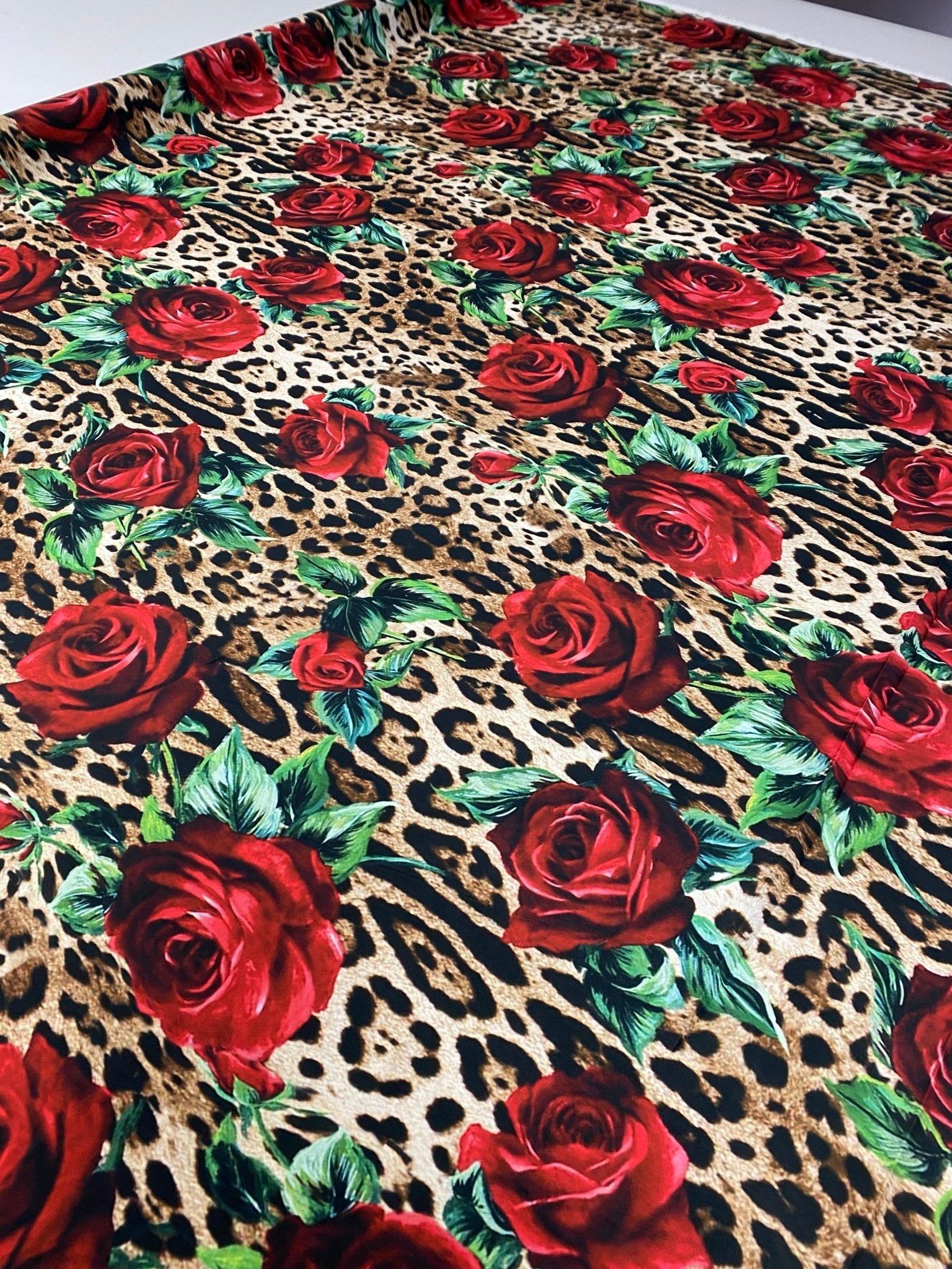 Rose & Leopard Print Crepe Fabric by the Metre – Bold Style - Whotex Fabrics London