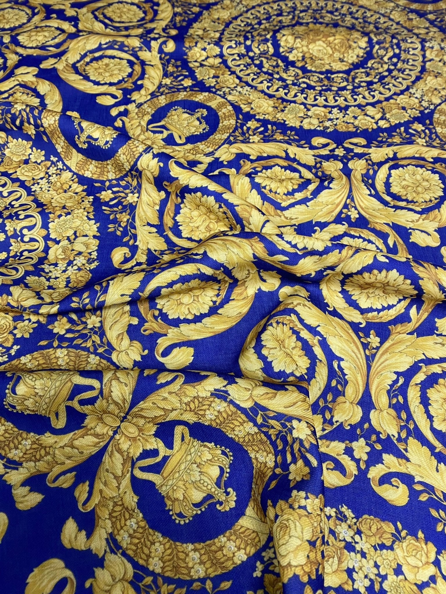 Royal Blue Baroque Linen Fabric by the Metre - Whotex Fabrics London