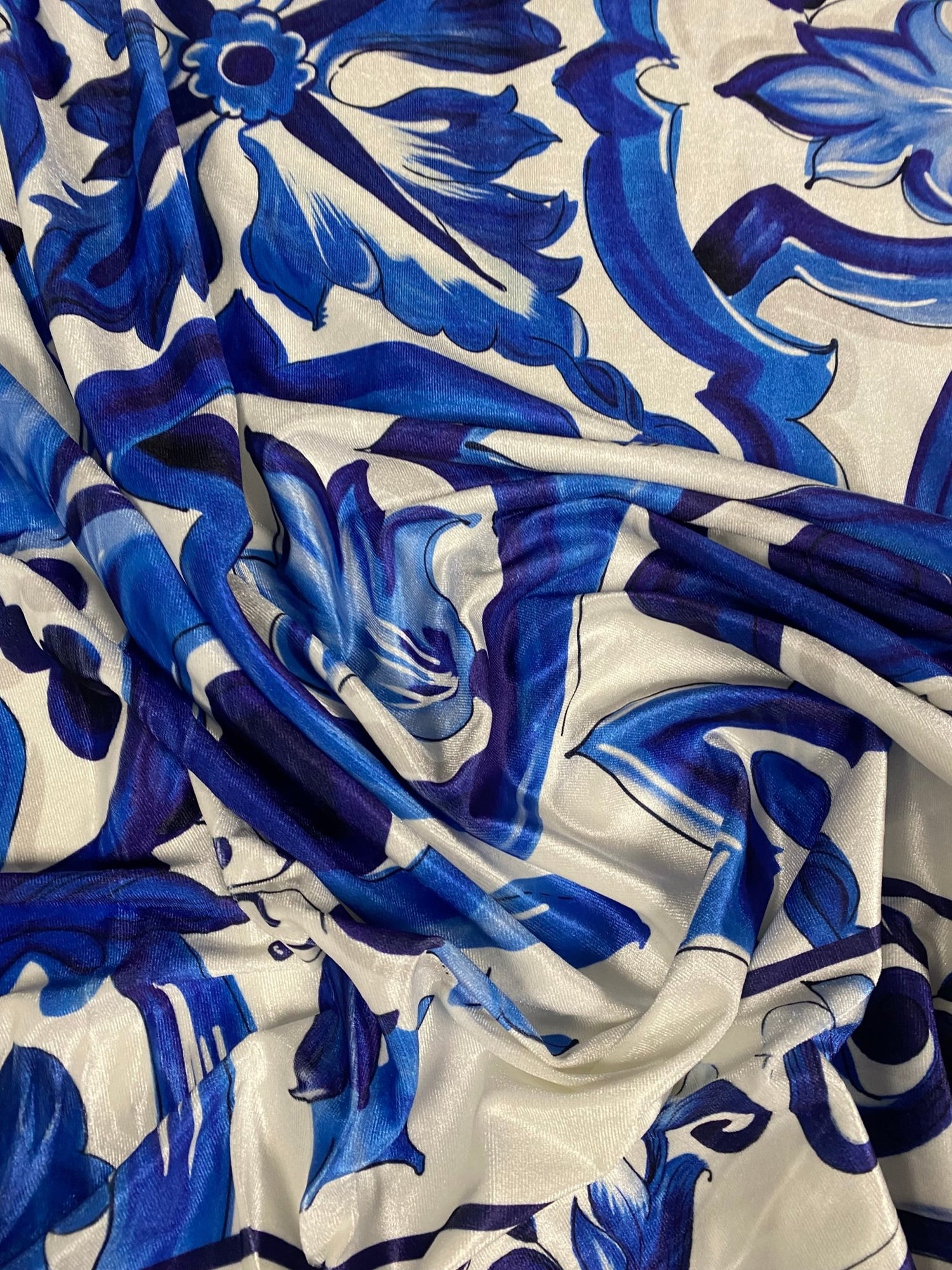 Royal Blue Baroque Velvet Fabric by the Metre - Whotex Fabrics London
