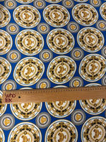 Royal Blue & Gold Chiffon Satin Fabric by the Metre – Baroque Medallion - Whotex Online Fabric Store