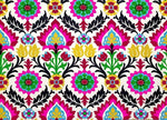 Colorful Santa Maria Outdoor Upholstery Fabric with vibrant floral and leaf patterns on a white background, ideal for curtains and pillows.