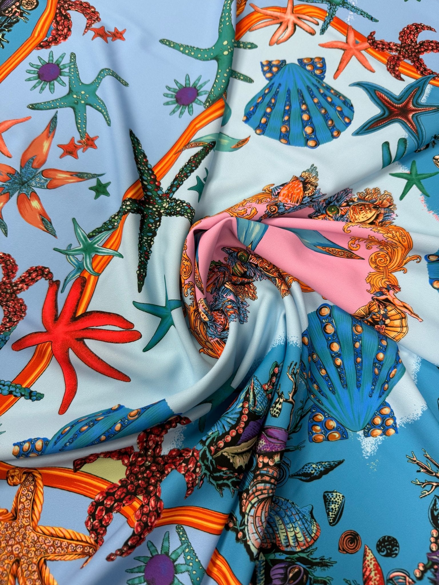 Sea Life Print Crepe Fabric by the Metre - Whotex Fabrics London