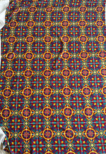 Sicilian Pattern Bordeaux Fabric with intricate geometric design in rich red and yellow tones, suitable for upholstery and drapery.